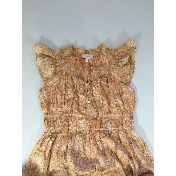 Cleobella Organic Cotton Peach Floral Smocked Midi Dress- Large - Picture 9 of 16